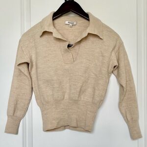 Madewell Beige Collared V-Neck Sweater